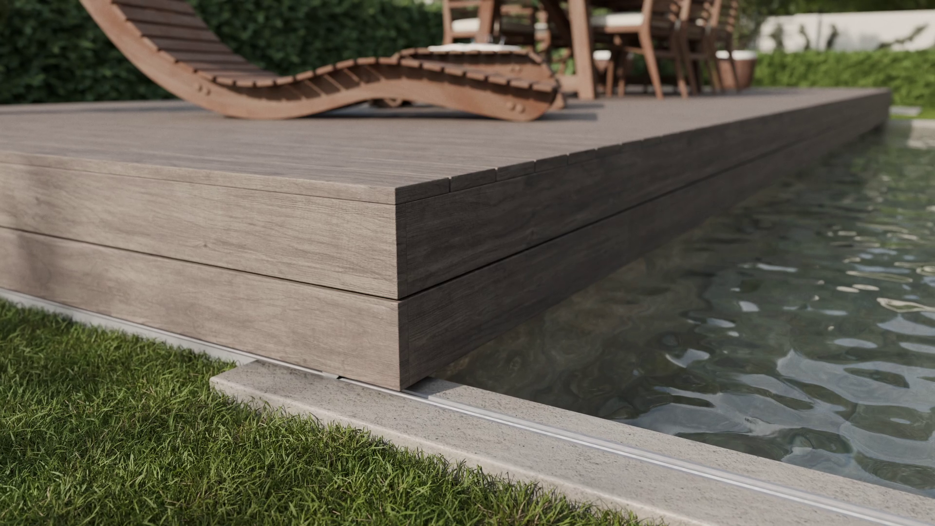 Patioo Schuifterras — houten dek over zwembad